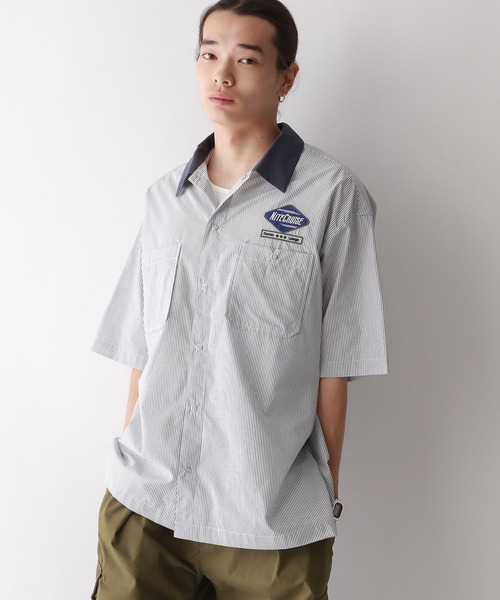 RAGEBLUE（レイジブルー）の「ワッペン刺繍/オーバーサイズレギュラーカラーシャツ（シャツ/ブラウス・メンズ・グレー/ブルー・MEDIUM/LARGE）」の4枚目の写真