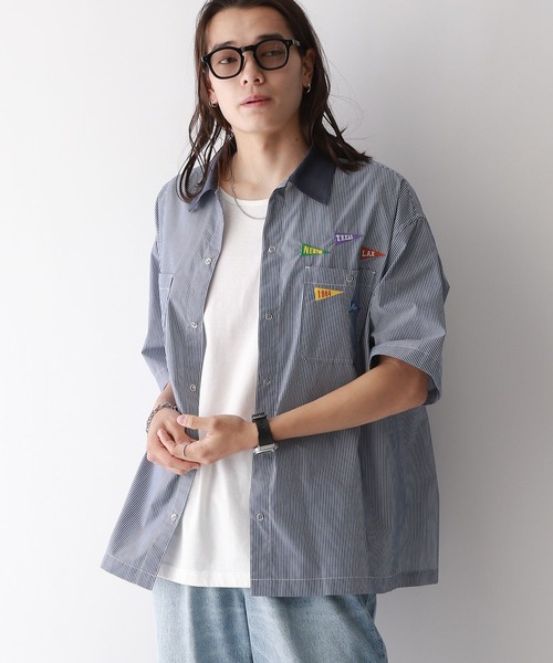 RAGEBLUE（レイジブルー）の「ワッペン刺繍/オーバーサイズレギュラーカラーシャツ（シャツ/ブラウス・メンズ・グレー/ブルー・MEDIUM/LARGE）」の9枚目の写真