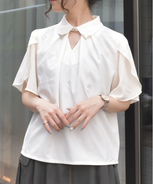 axes femme（アクシーズファム）の「フレア袖カットワークブラウス（シャツ/ブラウス・レディース・キナリ/ラベンダー/ブラック・FREE）」の2枚目の写真