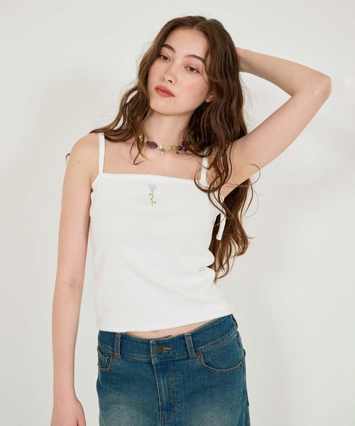 TINA:JOJUN(ティーナジョジュン)の「2WAY フラワー刺繍キャミソール TINA:JOJUN(キャミソール・レディース・ミント/ホワイト/チェリーピンク・M)」の7枚目の写真