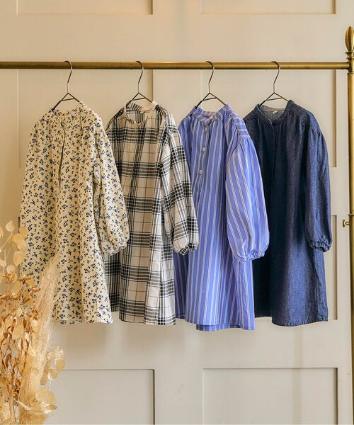 apres les cours（アプレレクール）の「【リンク】アプレのヒロインワンピ（ワンピース・キッズ・チェック/インディゴブルー/アイボリー/ストライプ・80/90/100/110/120/130/140）」の5枚目の写真