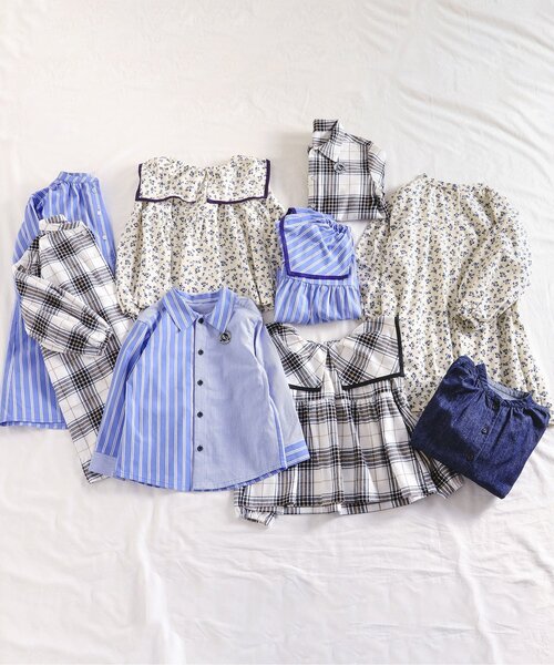 apres les cours（アプレレクール）の「【リンク】アプレのヒロインワンピ（ワンピース・キッズ・チェック/インディゴブルー/アイボリー/ストライプ・80/90/100/110/120/130/140）」の8枚目の写真