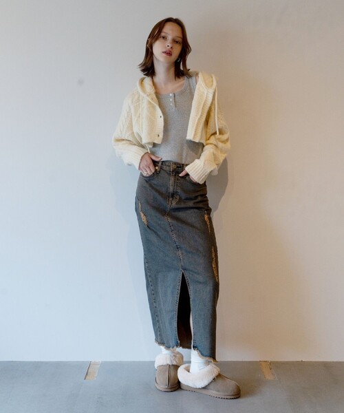 FREAK'S STORE（フリークスストア）の「ニットパーカーボレロ（ニット/セーター・レディース・グレー/サックスブルー/オフホワイト・ﾌﾘ-）」の5枚目の写真
