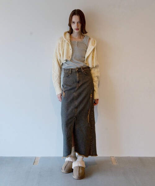 FREAK'S STORE（フリークスストア）の「ニットパーカーボレロ（ニット/セーター・レディース・グレー/サックスブルー/オフホワイト・ﾌﾘ-）」の6枚目の写真