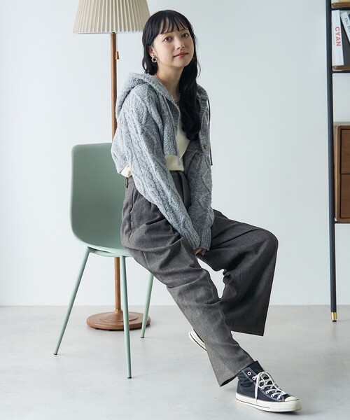 FREAK'S STORE（フリークスストア）の「ニットパーカーボレロ（ニット/セーター・レディース・グレー/サックスブルー/オフホワイト・ﾌﾘ-）」の9枚目の写真
