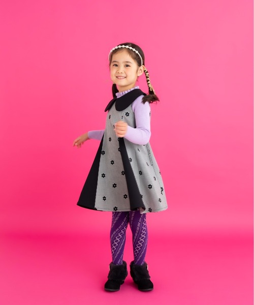 【セール】グレンチェック花フロッキージャンパースカート（ジャンパースカート）｜nino（ニノ）ジャンパースカート