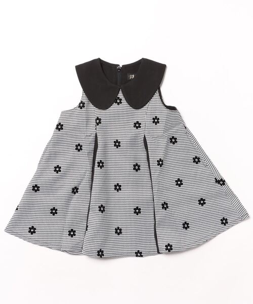 【セール】グレンチェック花フロッキージャンパースカート（ジャンパースカート）｜nino（ニノ）