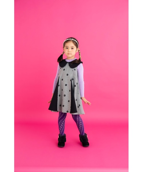 【セール】グレンチェック花フロッキージャンパースカート（ジャンパースカート）｜nino（ニノ）