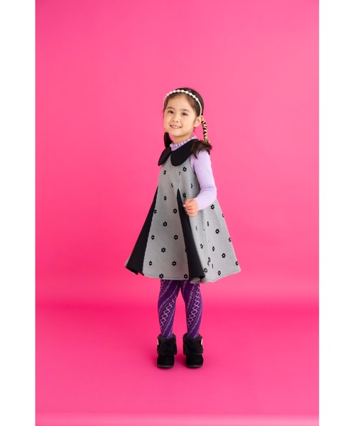 【セール】グレンチェック花フロッキージャンパースカート（ジャンパースカート）｜nino（ニノ）