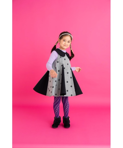 【セール】グレンチェック花フロッキージャンパースカート（ジャンパースカート）｜nino（ニノ）