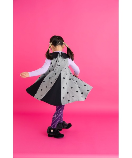 【セール】グレンチェック花フロッキージャンパースカート（ジャンパースカート）｜nino（ニノ）