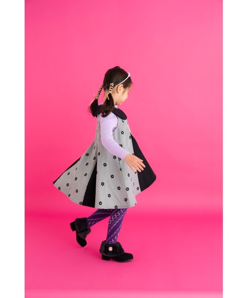 【セール】グレンチェック花フロッキージャンパースカート（ジャンパースカート）｜nino（ニノ）