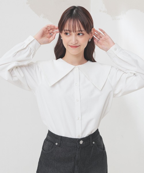 Honeys(ハニーズ)の「ビッグ衿ブラウス(シャツ/ブラウス・レディース・ホワイト/ブルー/ブラック・S/M/L/LL)」の9枚目の写真