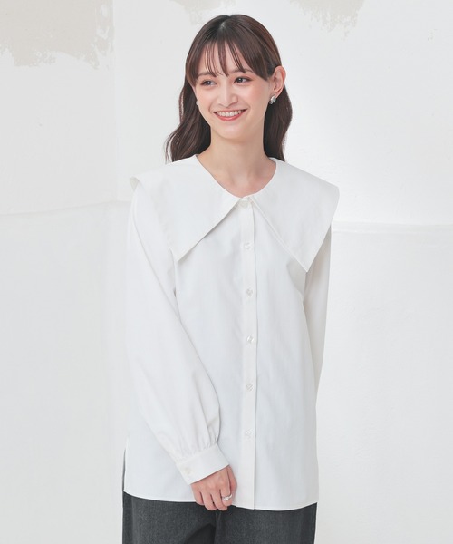 Honeys(ハニーズ)の「ビッグ衿ブラウス(シャツ/ブラウス・レディース・ホワイト/ブルー/ブラック・S/M/L/LL)」の10枚目の写真