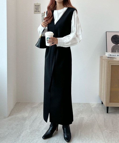 高級感ある大人の品。ベルト付きロングワンピース（ワンピース