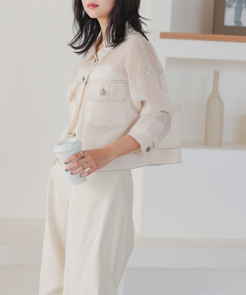 styling/ シアージャケット ベージュ ステッチシアージャケット（ブルゾン）｜KOBE LETTUCE