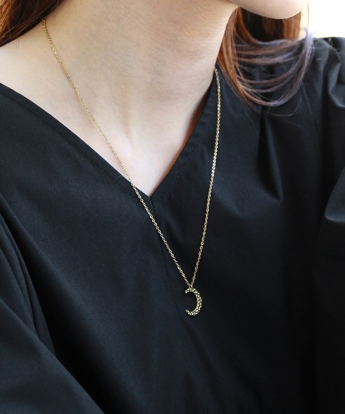 セール】金属アレルギー対応 三日月モチーフステンレスロングチェーン
