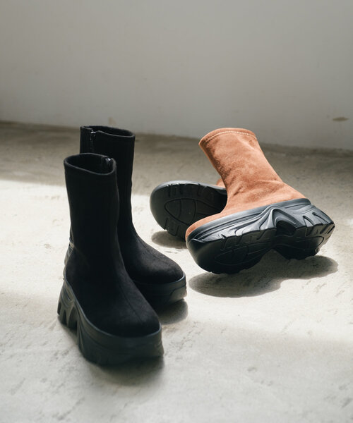 Kastane（カスタネ）の「*【新サイズ追加】フェイクスエードミドルブーツ（ブーツ・レディース・キャメル/ブラック・36/37/38/39）」の4枚目の写真