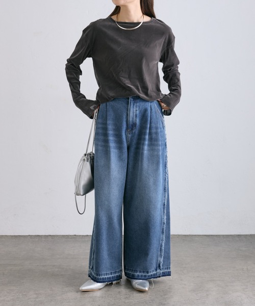 PUAL CE CIN(ピュアルセシン)の「ナイロンチュールベロアクルーネックトップス(Tシャツ/カットソー・レディース・アイボリー/グレー・FREE)」の11枚目の写真