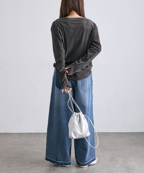 PUAL CE CIN(ピュアルセシン)の「ナイロンチュールベロアクルーネックトップス(Tシャツ/カットソー・レディース・アイボリー/グレー・FREE)」の12枚目の写真