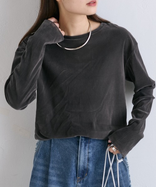 PUAL CE CIN(ピュアルセシン)の「ナイロンチュールベロアクルーネックトップス(Tシャツ/カットソー・レディース・アイボリー/グレー・FREE)」の8枚目の写真