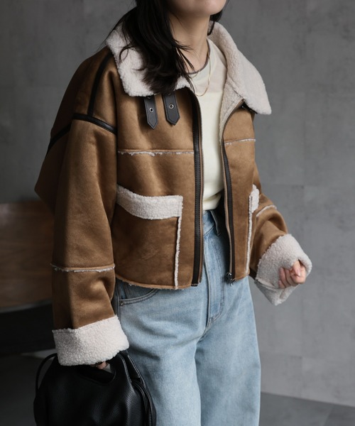 【美品】45R メルトン PラップJACKET ムートンカラーコート ジャケット 004-50-02-189_75.jpg