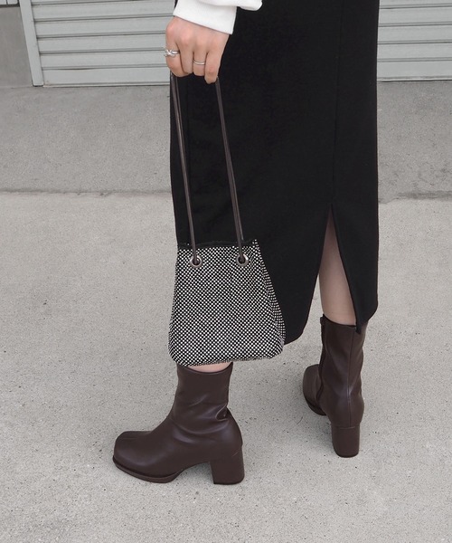 【セール】ストーム付きストレッチショートブーツ（ブーツ）｜minia（ミニア）