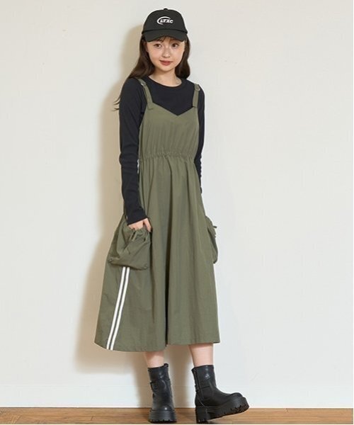 LOVETOXIC（ラブトキシック）の「【LTXC】ラインジャンスカインナーセット（シャツワンピース・キッズ・ブラック/カーキ・L/M/S/LL）」の2枚目の写真