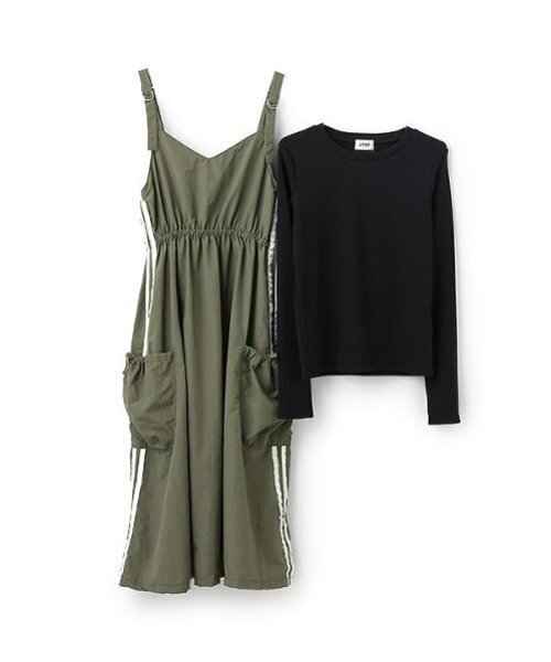 LOVETOXIC（ラブトキシック）の「【LTXC】ラインジャンスカインナーセット（シャツワンピース・キッズ・ブラック/カーキ・L/M/S/LL）」の4枚目の写真