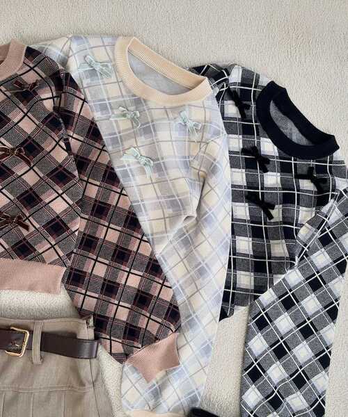 MAJESTIC LEGON（マジェスティックレゴン）の「プチリボンチェックニット（ニット/セーター・レディース・ブラック系その他/ホワイト系その他2/ベージュ系その他2・MEDIUM）」の15枚目の写真