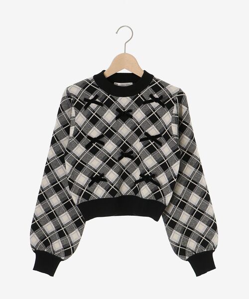 MAJESTIC LEGON（マジェスティックレゴン）の「プチリボンチェックニット（ニット/セーター・レディース・ブラック系その他/ホワイト系その他2/ベージュ系その他2・MEDIUM）」の11枚目の写真