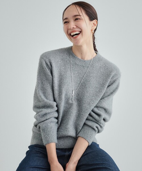 DRESKIP（ドレスキップ）の「◆【高レビュー/S-LL】上品にキラリと華やぐ スパンコール フェザーニット（ニット/セーター・レディース・サックスブルー/アイボリー/イエロー/グレー・04/03/02/01）」の3枚目の写真