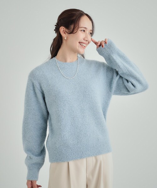 DRESKIP（ドレスキップ）の「◆【高レビュー/S-LL】上品にキラリと華やぐ スパンコール フェザーニット（ニット/セーター・レディース・サックスブルー/アイボリー/イエロー/グレー・04/03/02/01）」の20枚目の写真