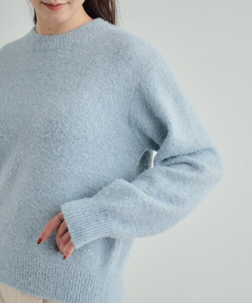 DRESKIP（ドレスキップ）の「◆【高レビュー/S-LL】上品にキラリと華やぐ スパンコール フェザーニット（ニット/セーター・レディース・サックスブルー/アイボリー/イエロー/グレー・04/03/02/01）」の14枚目の写真