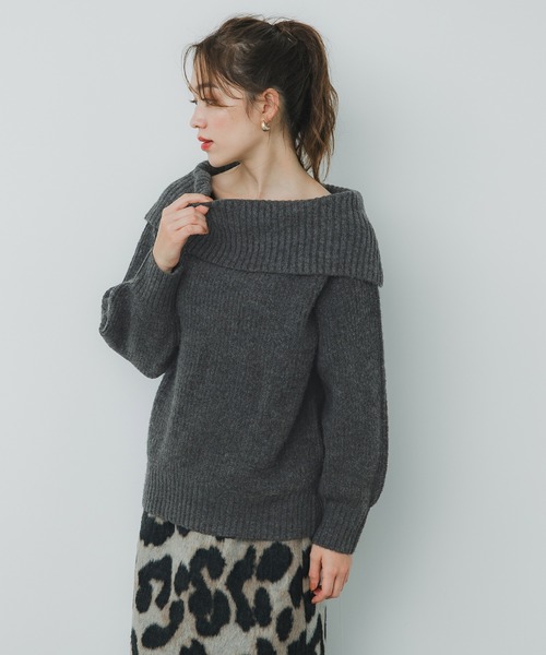 coca(coca)(コカ)の「【WEB限定セール】オフショルダーニット(ニット/セーター・レディース・チャコール/レッド・L/M)」の9枚目の写真