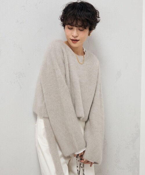 【セール】カシミヤ混後ろ開きクルーネックプルオーバーニット(ニット/セーター)|Rie Miller(リエミラー) 【セール】カシミヤ混後ろ開きクルーネックプルオーバーニット(ニット/セーター)|Rie Miller(リエミラー)