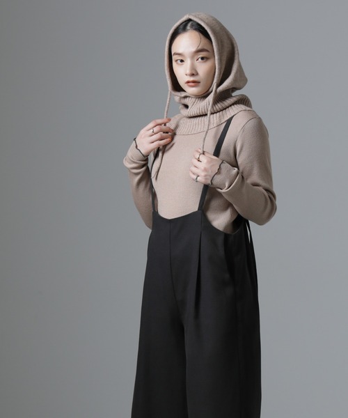 NANO universe（ナノユニバース）の「サロペットワイドパンツ（セットアップ可）（サロペット/オーバーオール・レディース・ブラウン/ベージュ/ブラック・FREE）」の2枚目の写真