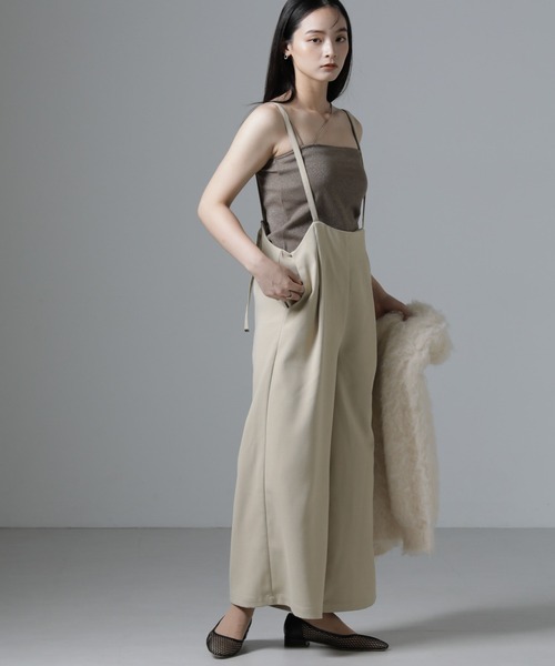 NANO universe（ナノユニバース）の「サロペットワイドパンツ（セットアップ可）（サロペット/オーバーオール・レディース・ブラウン/ベージュ/ブラック・FREE）」の5枚目の写真