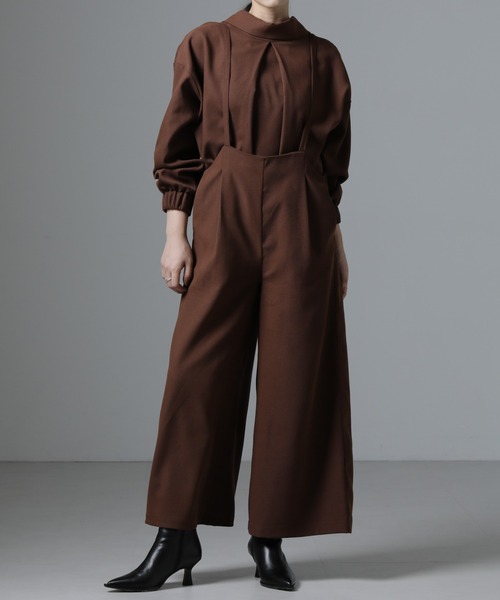 NANO universe（ナノユニバース）の「サロペットワイドパンツ（セットアップ可）（サロペット/オーバーオール・レディース・ブラウン/ベージュ/ブラック・FREE）」の12枚目の写真