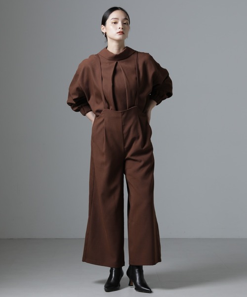 NANO universe（ナノユニバース）の「サロペットワイドパンツ（セットアップ可）（サロペット/オーバーオール・レディース・ブラウン/ベージュ/ブラック・FREE）」の13枚目の写真