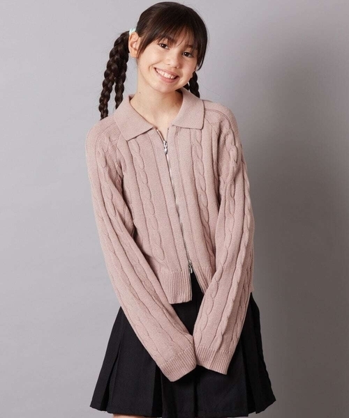 a.v.v（アーヴェヴェ）の「[140-150]襟付きダブルジップデザインニット（ニット/セーター・キッズ・アイボリー/ライトピンク・150/140）」の2枚目の写真