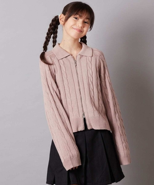 a.v.v（アーヴェヴェ）の「[140-150]襟付きダブルジップデザインニット（ニット/セーター・キッズ・アイボリー/ライトピンク・150/140）」の4枚目の写真