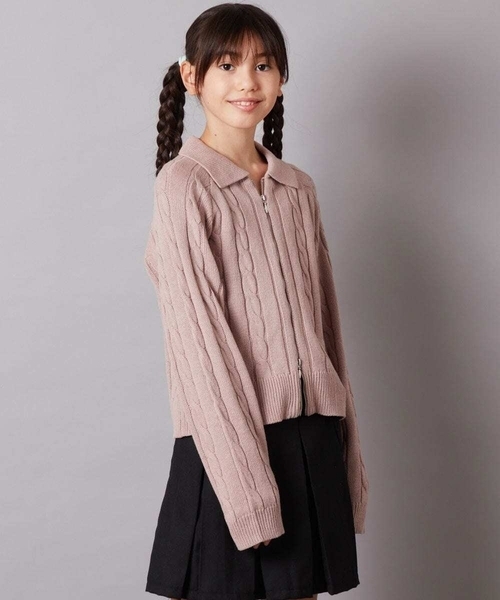 a.v.v（アーヴェヴェ）の「[140-150]襟付きダブルジップデザインニット（ニット/セーター・キッズ・アイボリー/ライトピンク・150/140）」の5枚目の写真