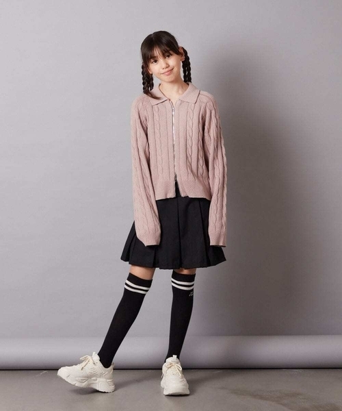 a.v.v（アーヴェヴェ）の「[140-150]襟付きダブルジップデザインニット（ニット/セーター・キッズ・アイボリー/ライトピンク・150/140）」の8枚目の写真