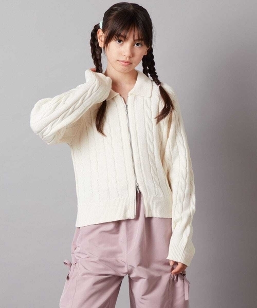 a.v.v（アーヴェヴェ）の「[140-150]襟付きダブルジップデザインニット（ニット/セーター・キッズ・アイボリー/ライトピンク・150/140）」の13枚目の写真