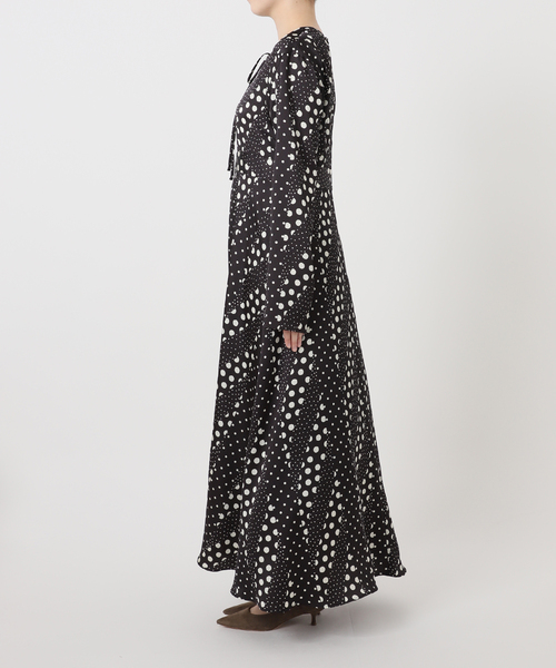 Noble（ノーブル）の「アソートドットプリントナローリボンワンピース