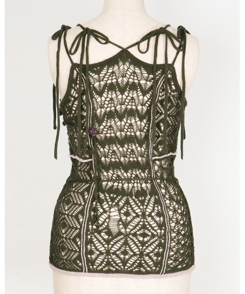 rurumu:（ルルムウ）の「rurumu:/ルルムウ/plants motif crochet camisole（キャミソール・レディース・サックスブルー/オリーブ/ボルドー・FREE）」の4枚目の写真