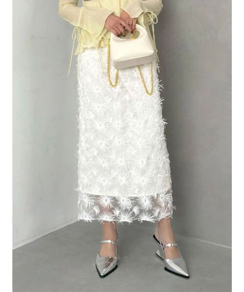 OUNNOUN(オウンノウン)の「【OUNNOUN】モチーフレースチュールタイトスカート(スカート・レディース・ミント/ホワイト/ブラック・MEDIUM/SMALL)」の2枚目の写真