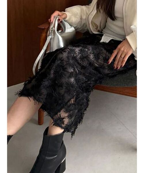 OUNNOUN(オウンノウン)の「【OUNNOUN】モチーフレースチュールタイトスカート(スカート・レディース・ミント/ホワイト/ブラック・MEDIUM/SMALL)」の1枚目の写真