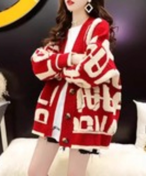 LETee(レティー)の「サガラ風ロゴジャカード Vカーディガン(カーディガン/ボレロ・レディース・ブラック/グリーン/レッド・FREE)」の9枚目の写真